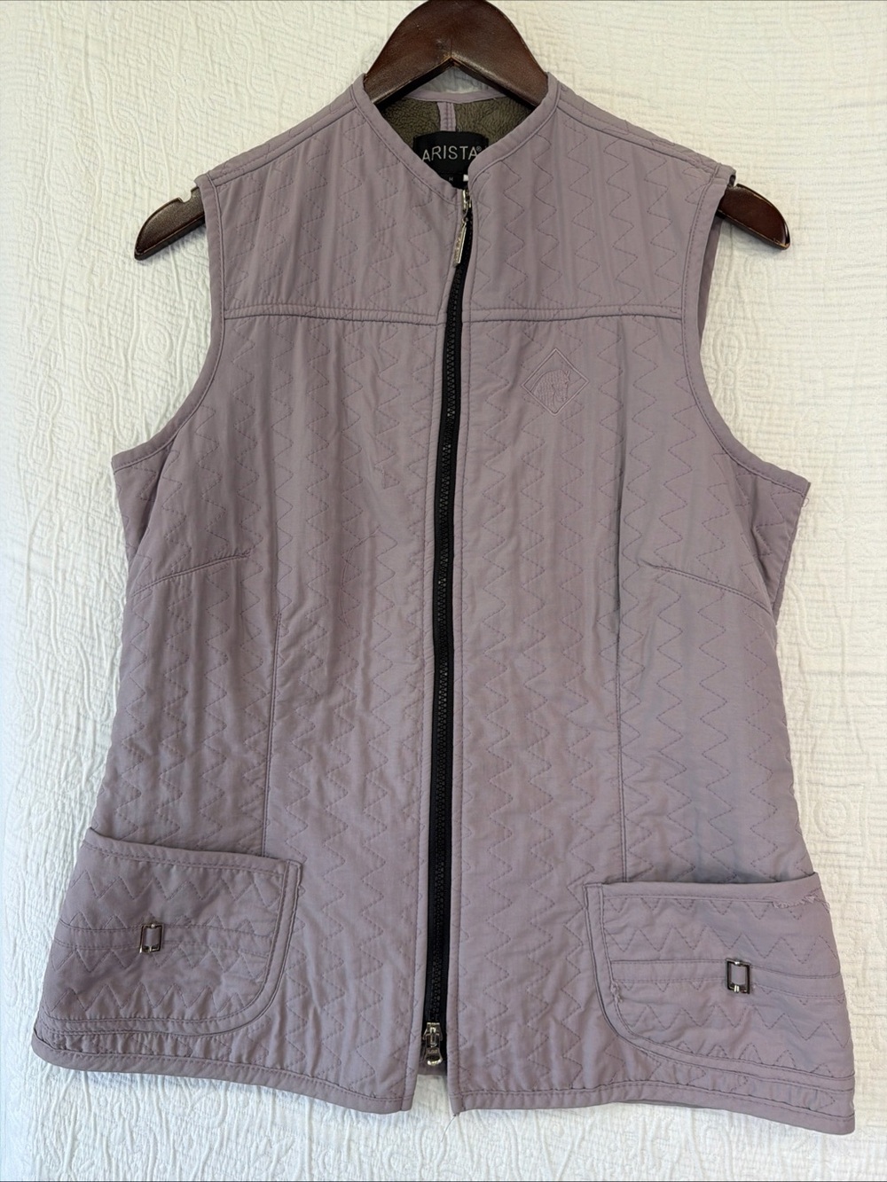 Arista Equestrian Riding Vest Womens Medium Taupe Lavender Full Zip Quilted Coat